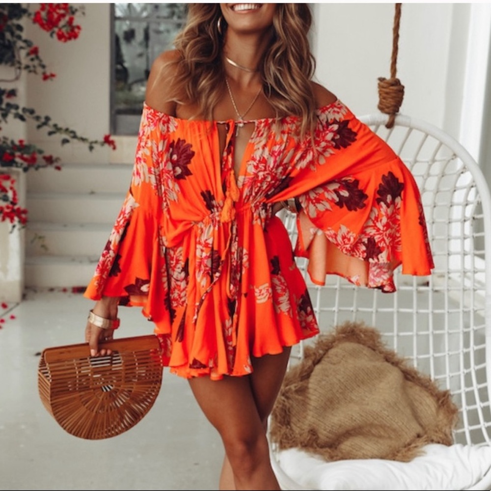 Hello Molly Floral Orange Romper